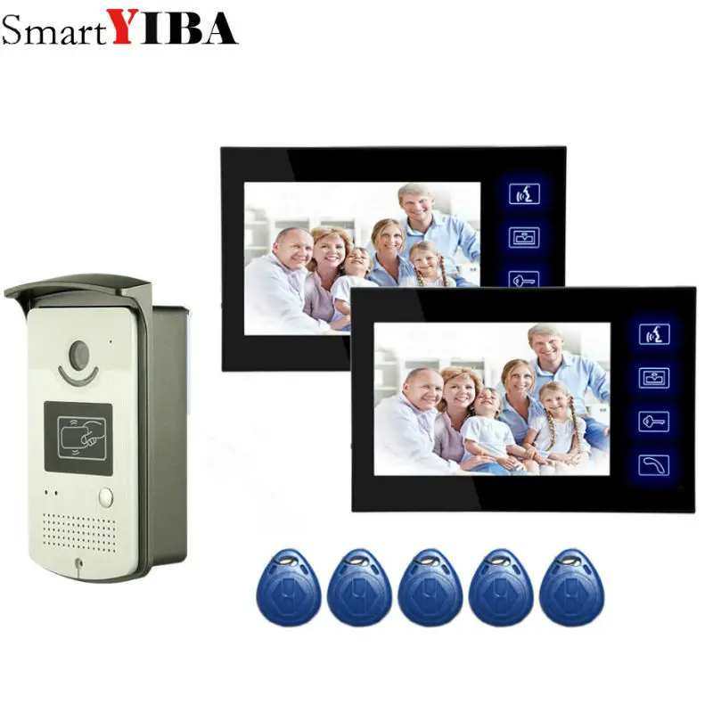 

SmartYIBA 7'' Inch Wired Door Phone Doorbell Video Intercom System RFID Unlock Home Security One Camera Two Monitors IR Camera