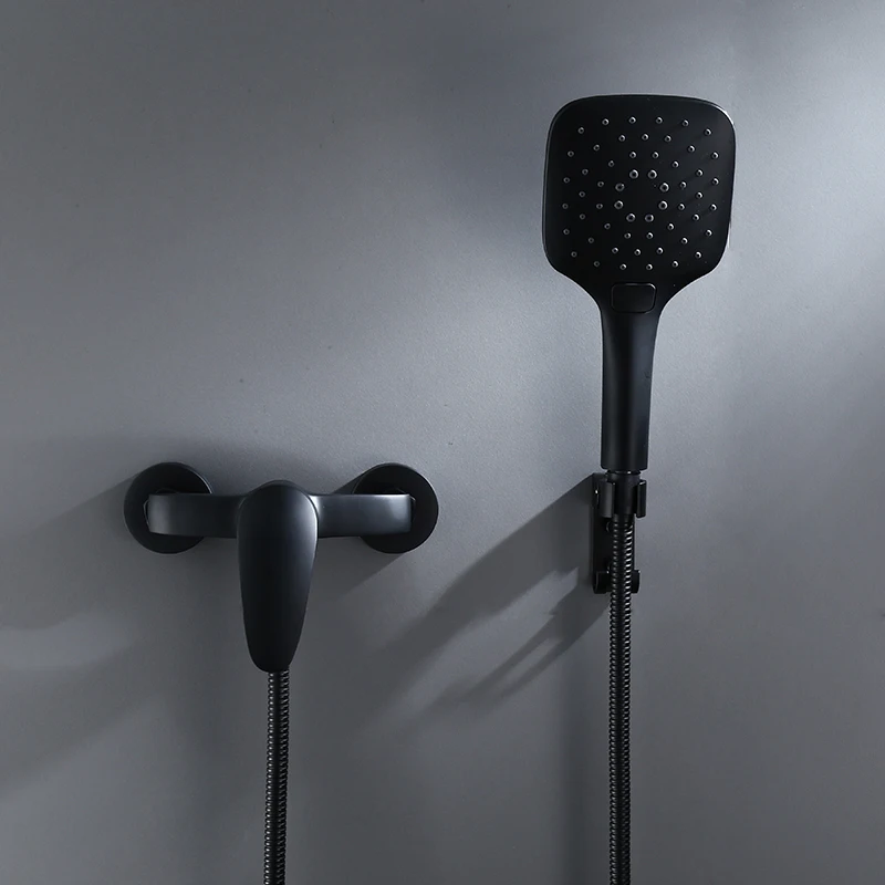 US $39.13 Black Brass Bathroom Shower Faucet Bath Faucet Mixer Tap With Hand Shower Head Set Wall Mounted Black Shower Set Bathroom KD2030