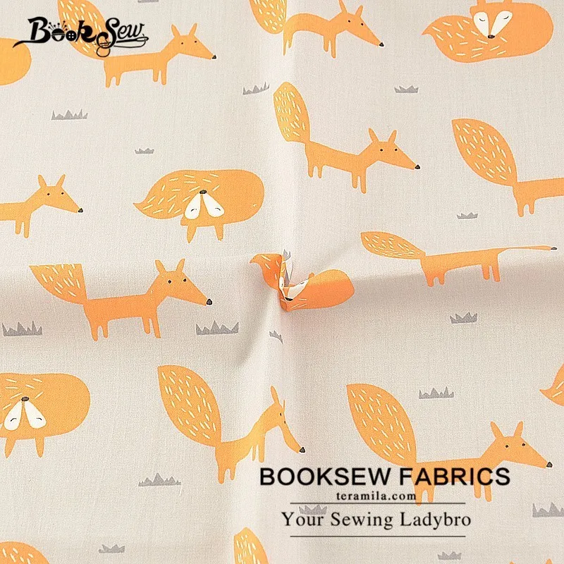 Booksew хлопок саржевая ткань серый домашний текстиль принт лисы дизайн швейная ткань для детей DIY лоскутное ремесло Tecido