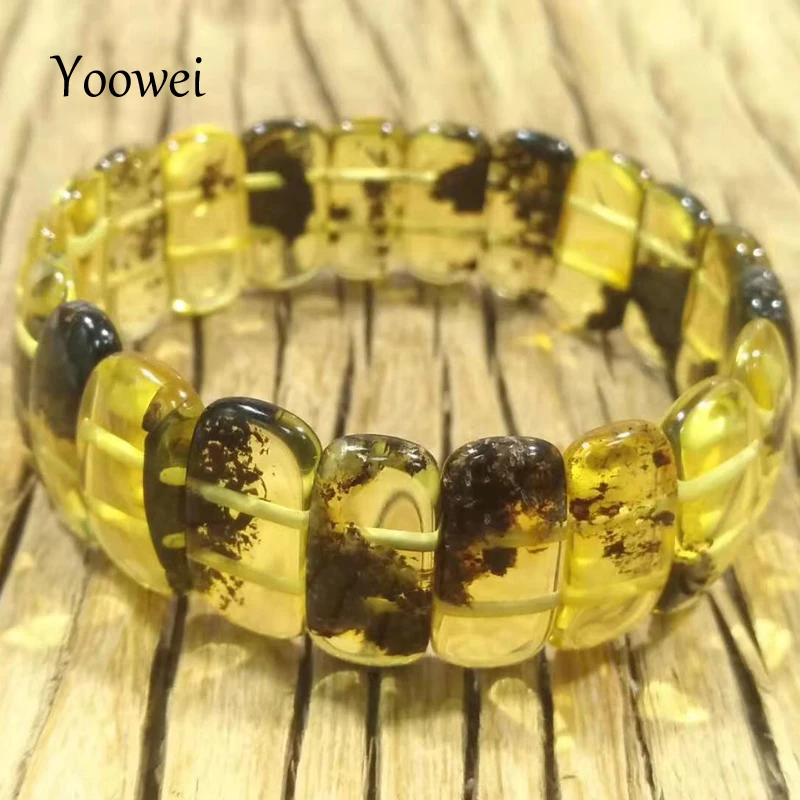 

Yoowei Plant Green Amber Stretch Bracelet for Women Adult Luxurious Gift Unique Handmade Genuine Natural Amber Jewelry Wholesale