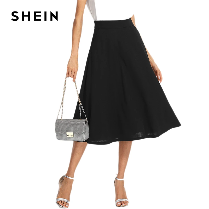 SHEIN Однотонная Расклешенная Макси Юбка Элегантная Офисная Юбка|Юбки| |