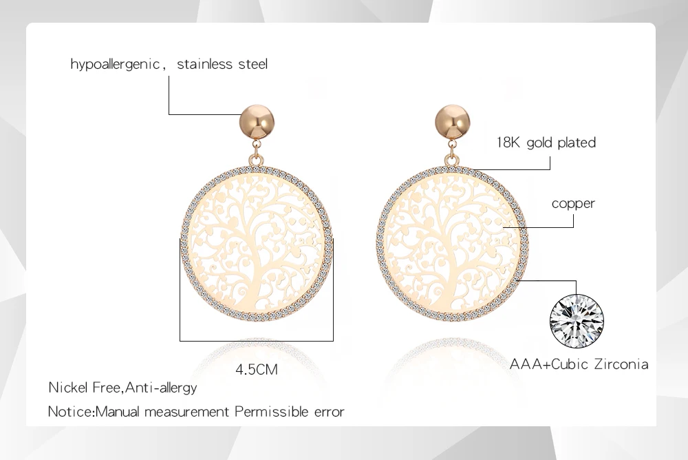 Новые круглые серьги с цветком в виде дерева элегантные серьги с кристаллами Delica Femme Pendiente Tree of Life дропшиппинг подарок