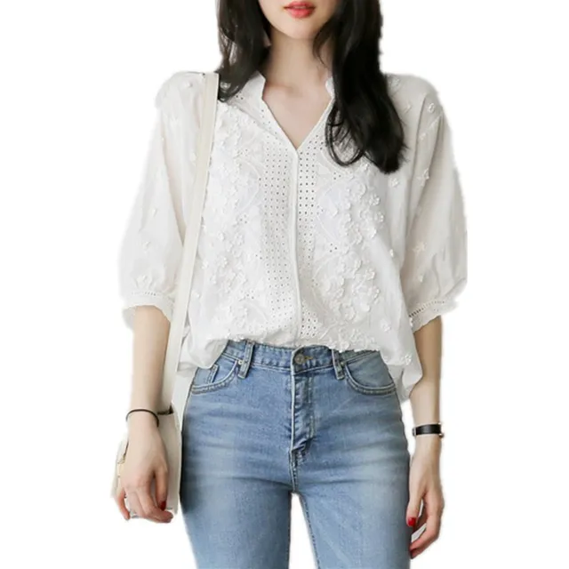 Embroidery blouse white shirt women blouses shirts blusas