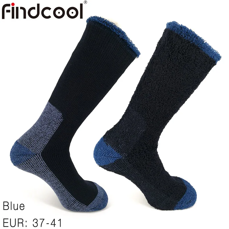 FINDCOOL, шерсть мериноса, плотные теплые носки, носки для велоспорта, носки для верховой езды, мужские, женские, для спорта на открытом воздухе, носки для бега, велосипеда - Цвет: Blue EUR 37-41