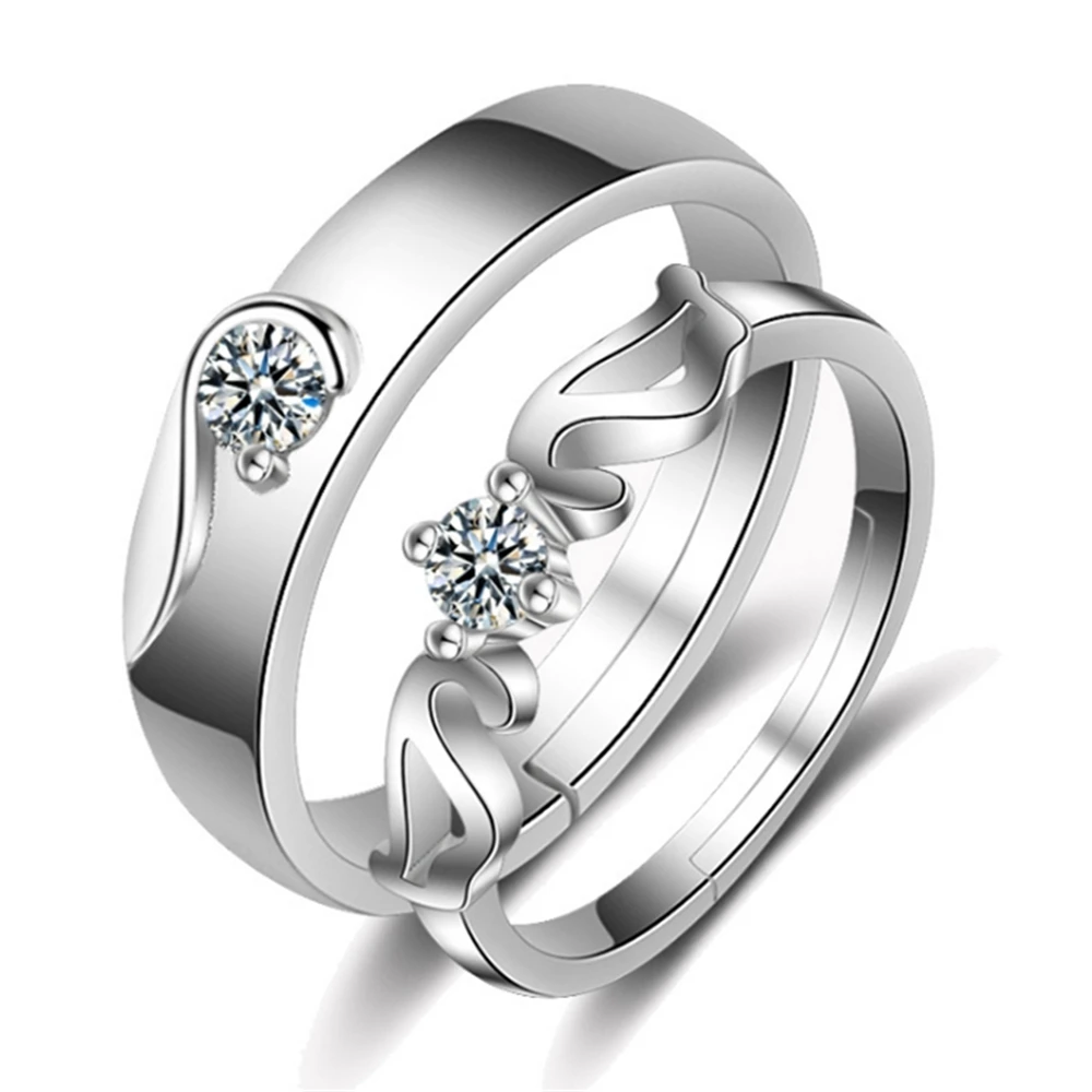 

Luxury Silver Jewelry Lover's Couple Angle Wings Rings Anniversary Gift Adjustable Open Ring Simple Elegant Engagement Jewelry