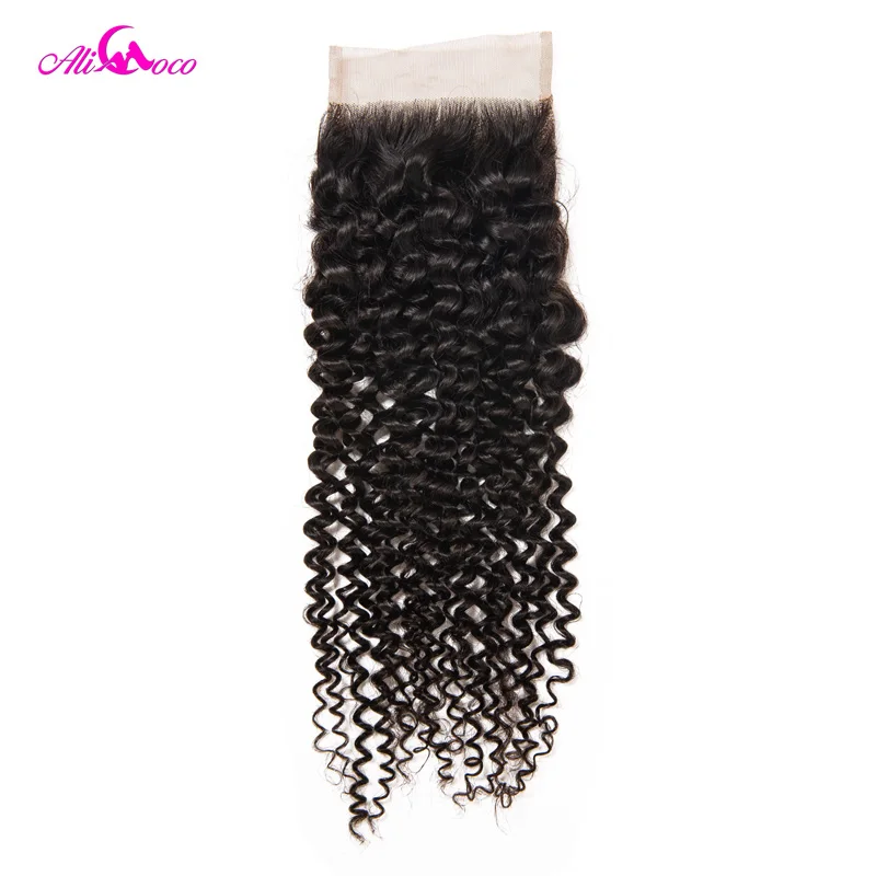 Али Коко бразильские кудрявые синтетическое закрытие 4x4 человеческие волосы кружева закрытие свободная часть волосы remy натуральный цвет 8-20 дюймов