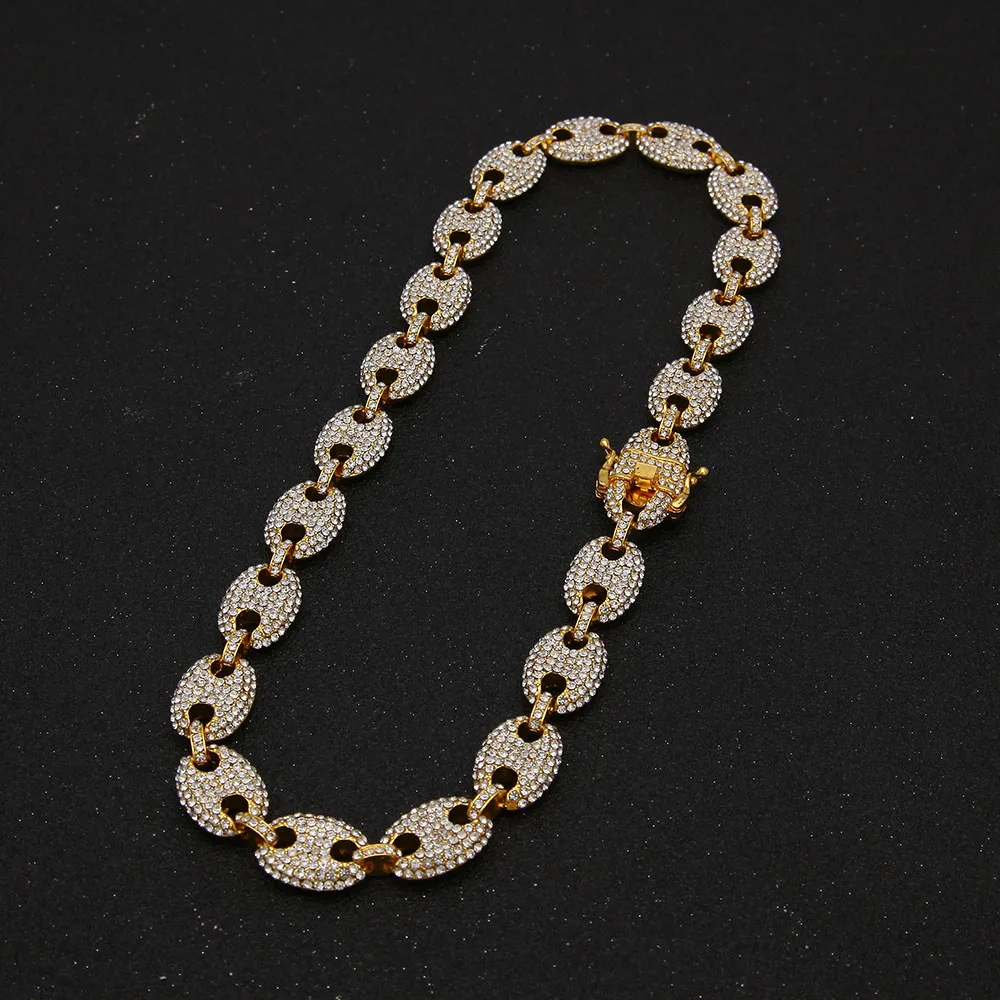 Online UWIN 13mm Coffee Bean Link Rhinestone Necklace Hip hop Fashion Punk Choker Chain Bling Bling Charms Jewelry 16inch,18inch,20inch