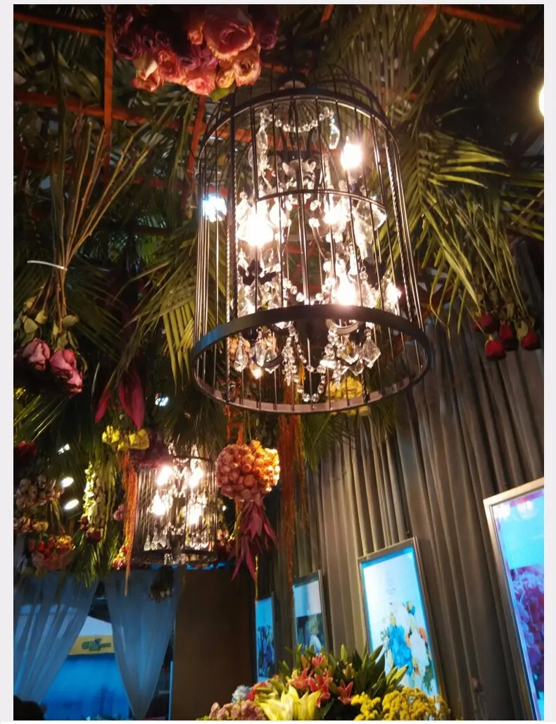Cheap American Village industrial loft style retro iron crystal  Birdcage pendant lamp D35*H60CM 4