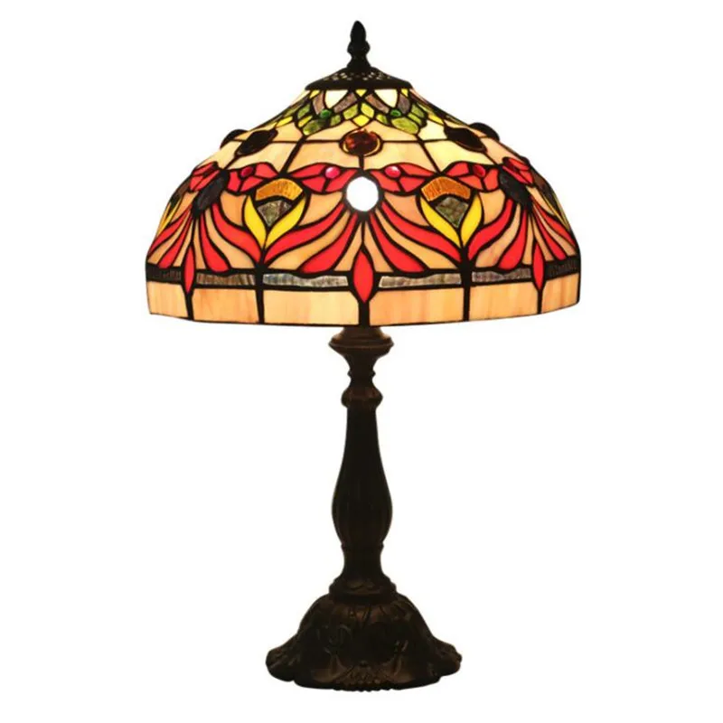 

12" Retro Bohemia European Vintage Glass Tiffany Table Lamp for Foyer Bed Room Bar Apartment Glass Reading Light H 49cm 1069