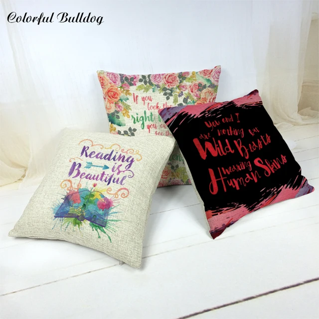 custom printed pillow cases inspirational sentence watercolor flower
