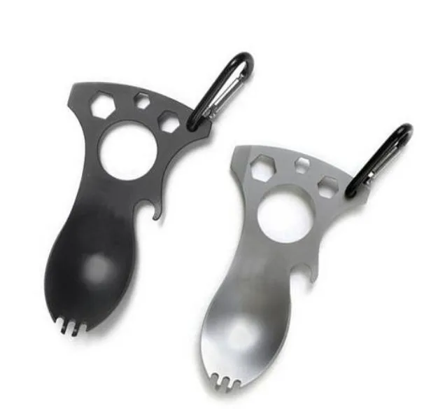 

EDCGEAR Outdoor Survival Multi Spoon + Fork + 3 Hex Heads Wrench + Bottle Opener + Carabiner multi tool