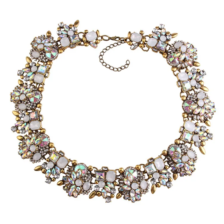 Лучшее женское Новое Брендовое винтажное массивное ожерелье с белым кристаллом AB золотого цвета, роскошное Длинное колье-чокер для женщин - Окраска металла: AB color