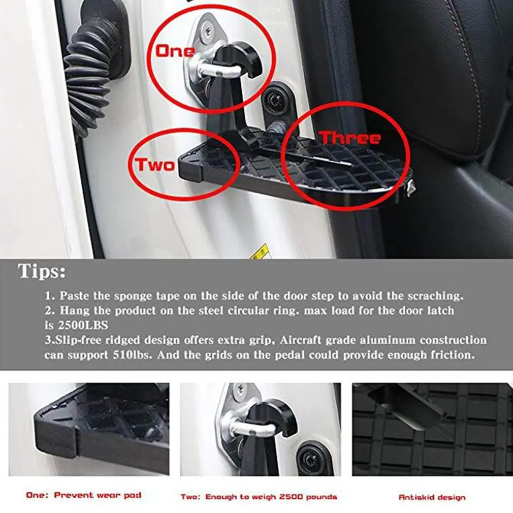 

2 in 1 Foldable Car Vehicle Folding Stepping Ladder Foot Pegs Easy Access to Car Rooftop With Safety Hammer For Jeep Car SUV Hot