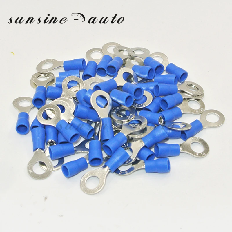 

(50) Wire Ring Terminals Vinyl Blue 16-14 Gauge 3/8" #4 #6 #8 #10 1/4" 5/16" 1/2" Car Audio Connectors