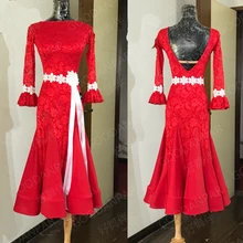 GOODANPAR, сексуальное кружевное платье из лайкры для бальных танцев, для тренировок, женское платье с бюстгальтером, чашечками, костюм для вальса, стандартная Одежда для танцев красного цвета
