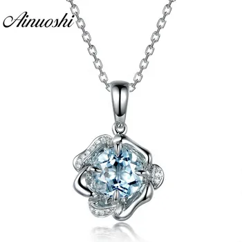 

AINUOSHI 925 Sterling Silver Topaz Plum Pendant Necklace 2ct Round Cut Natural Sky Blue Topaz Pendant Jewelry Gift for Woman