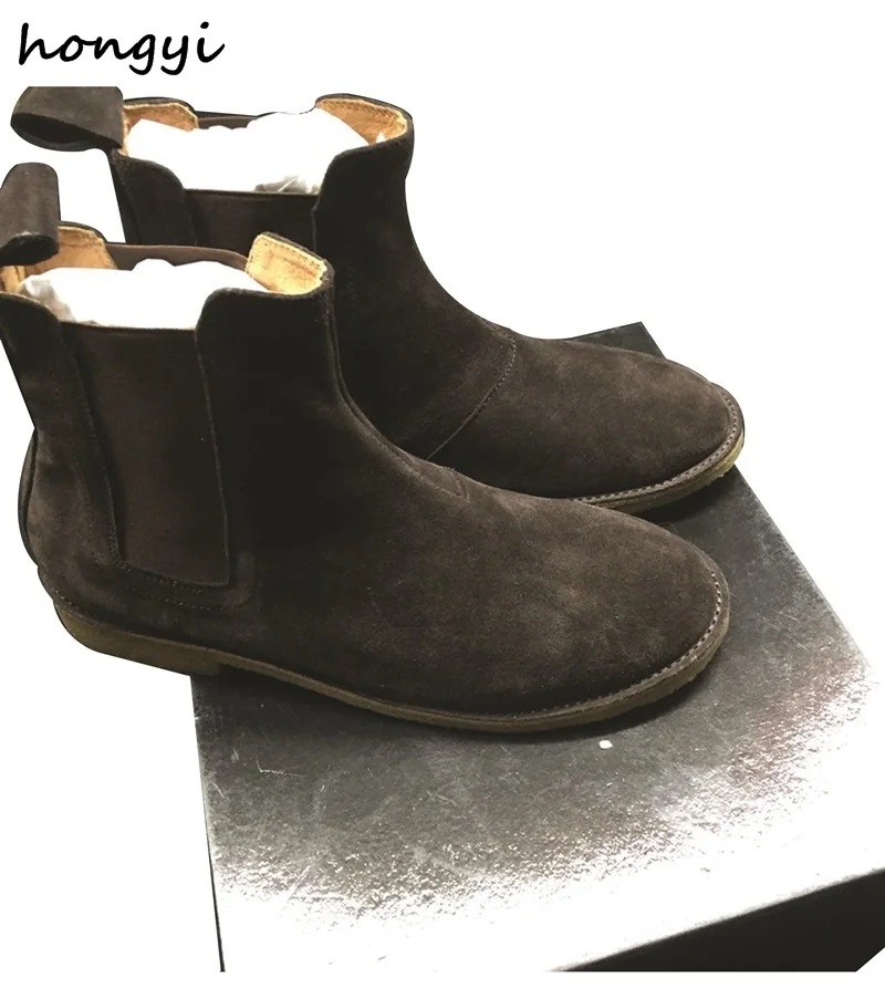 Из натуральной замши человек в римском стиле Стиль Ботильоны уличной моды Дизайн человек Повседневное Ботинки Челси круглый носок открытый Обувь - Цвет: picture 3