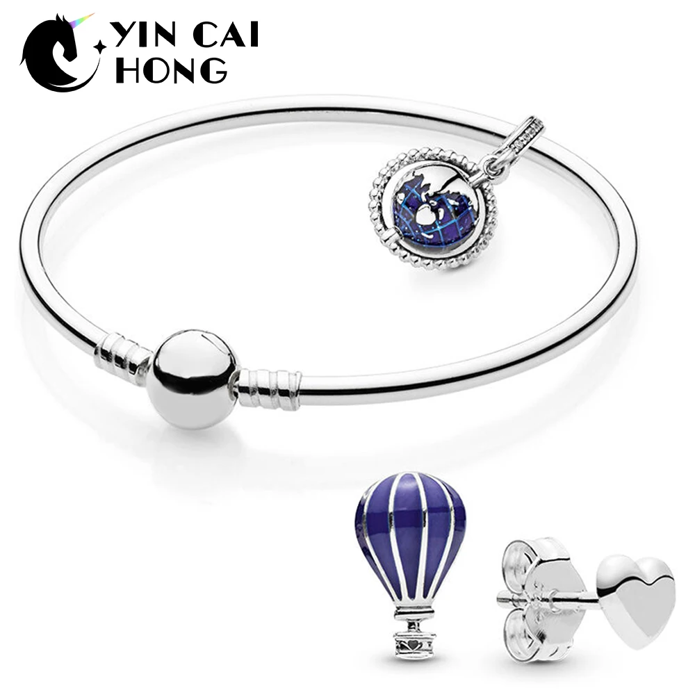 

YCH 100% 925 Sterling Silver 2019 Summer RAU0619 TRAVEL THE GLOBE BRACELET AND Air Balloon EARRING SET Wedding Jewelry