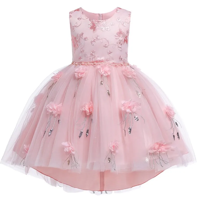 Платье с цветочным узором для девочек; торжественное платье для девочек; платье для первого причастия; платье-пачка для маленьких детей - Цвет: Розовый