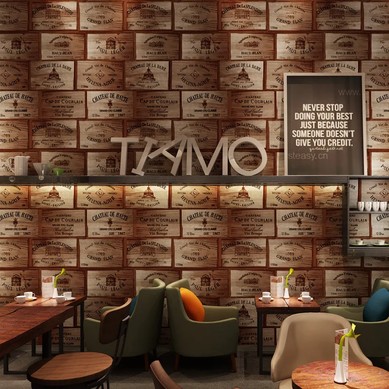 Modern American personality wood 3D wallpaper old wooden industrial restaurant store winery wall papers home decor papel contact