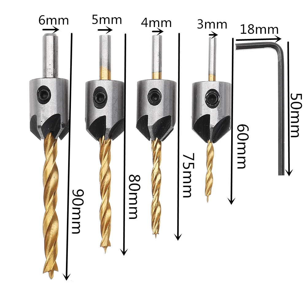 4 шт, толщина 3 мм-6 мм 5 Зенковка с желобками сверло фаски в дереве развертка