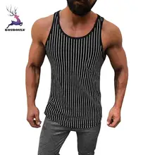 Для мужчин фитнес мышцы полосатый принт без рукавов бодибилдинг плотно сохнет жилет топы мужская хлопковая одежда Повседневный жилет майка# SS
