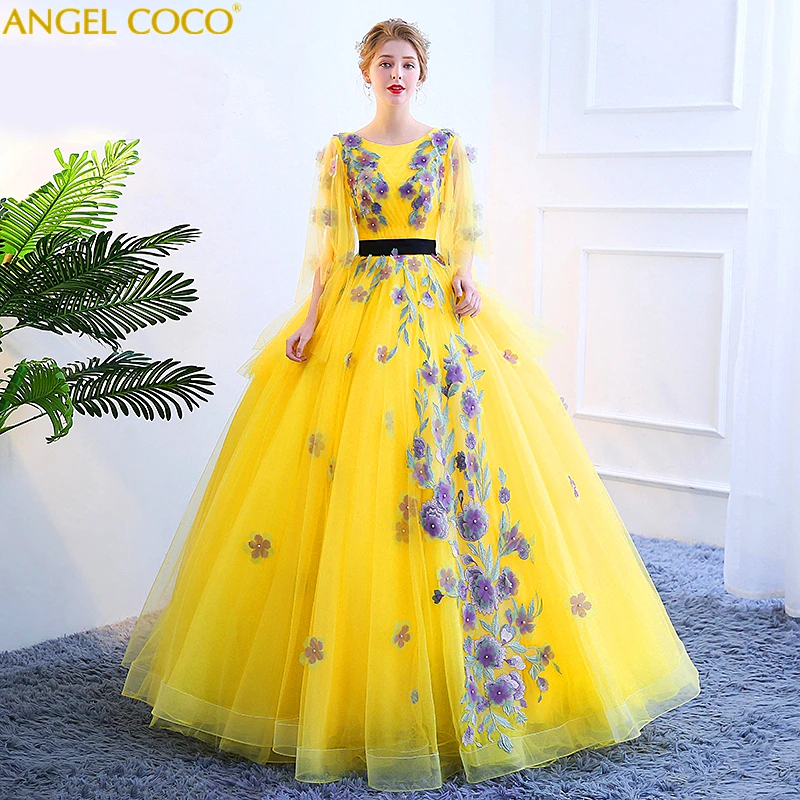 Vestido debutente платья бальное платье Quinceanera с рукавами-крылышками 3D цветы 16 Vestidos De 15 Anos