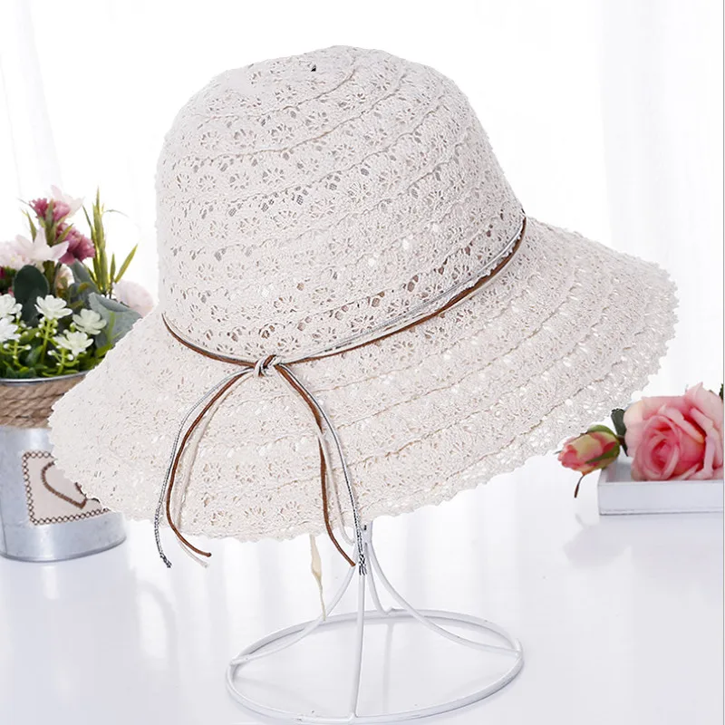 

2019 Summer Fashion Foldable Cotton Beach Bow Sun Hats For Women Fashion Design Women Beach Sun Hat Foldable Brimmed Straw Hat