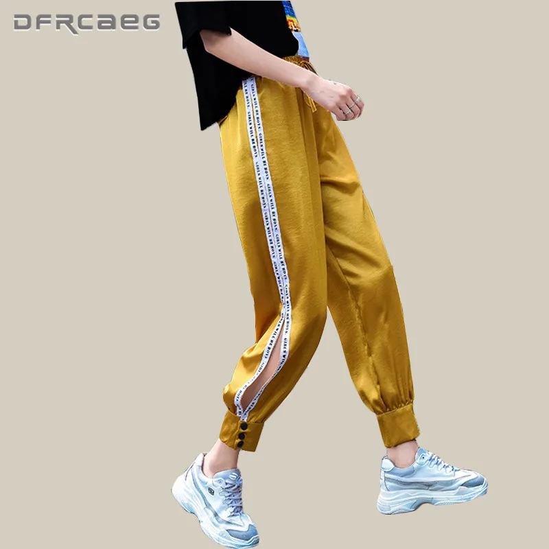 

Plus Size Hip-hop Harem Pants Women Fashion 2018 Summer Sweatpant High Waist Side Stripe Pants Loose BF Harajuku Trousers Female