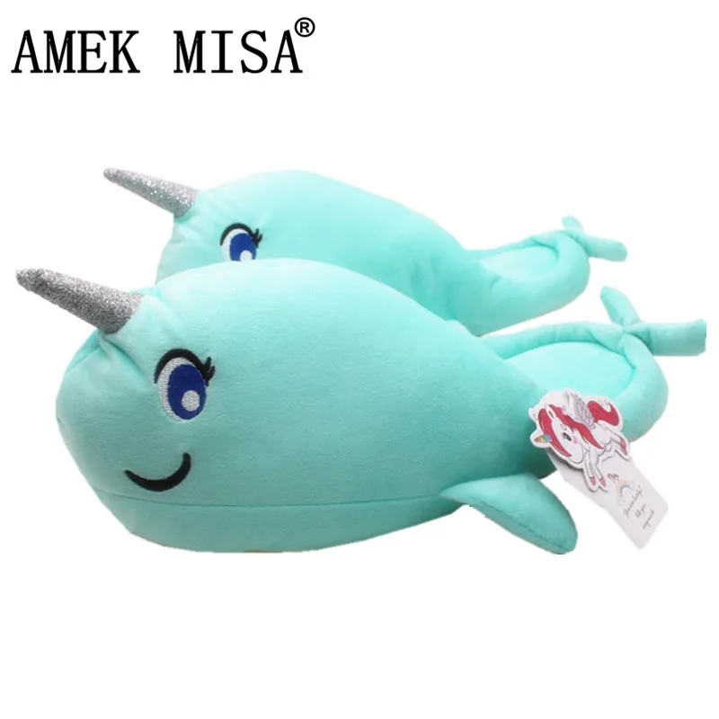 

Cute Unicorn Style Home Slippers for Men and Women Childrens Winter Warm Soft Short Plush Narwhal Indoor Floor House Shoes MS013