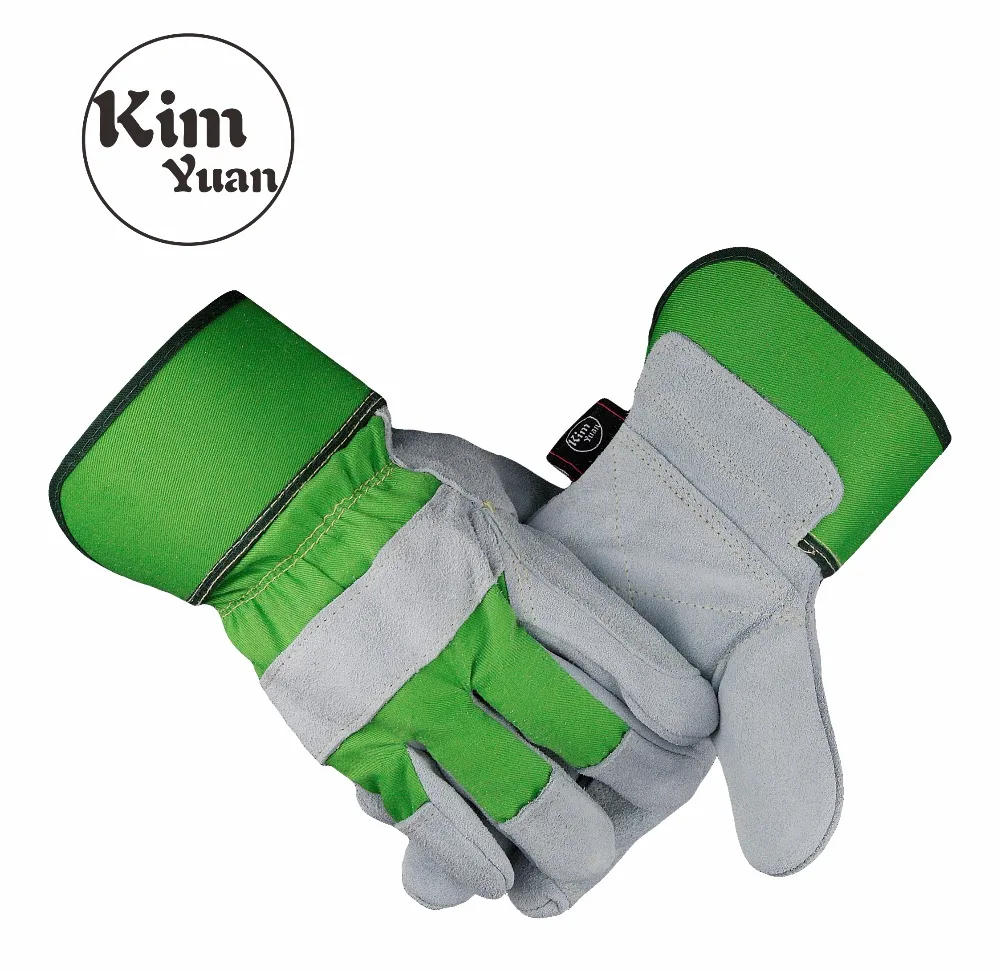 

KIM YUAN 019 Green Garden Leather Work Gloves, Anti-slippery&Dirt-resistant, for Gardening/Construction/Motorcycle, Men&Women