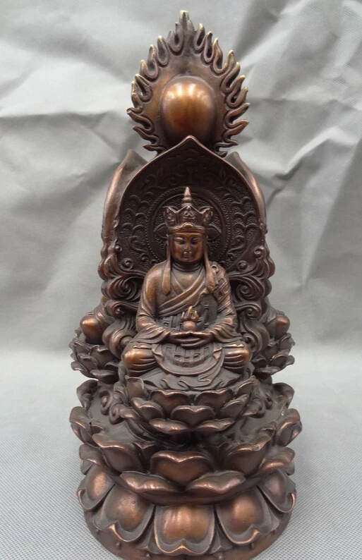 

bi002453 11" Tibet Pure Bronze 3 Face Shakyamuni Buddha Kwan-Yin Tang Seng Monk Statue