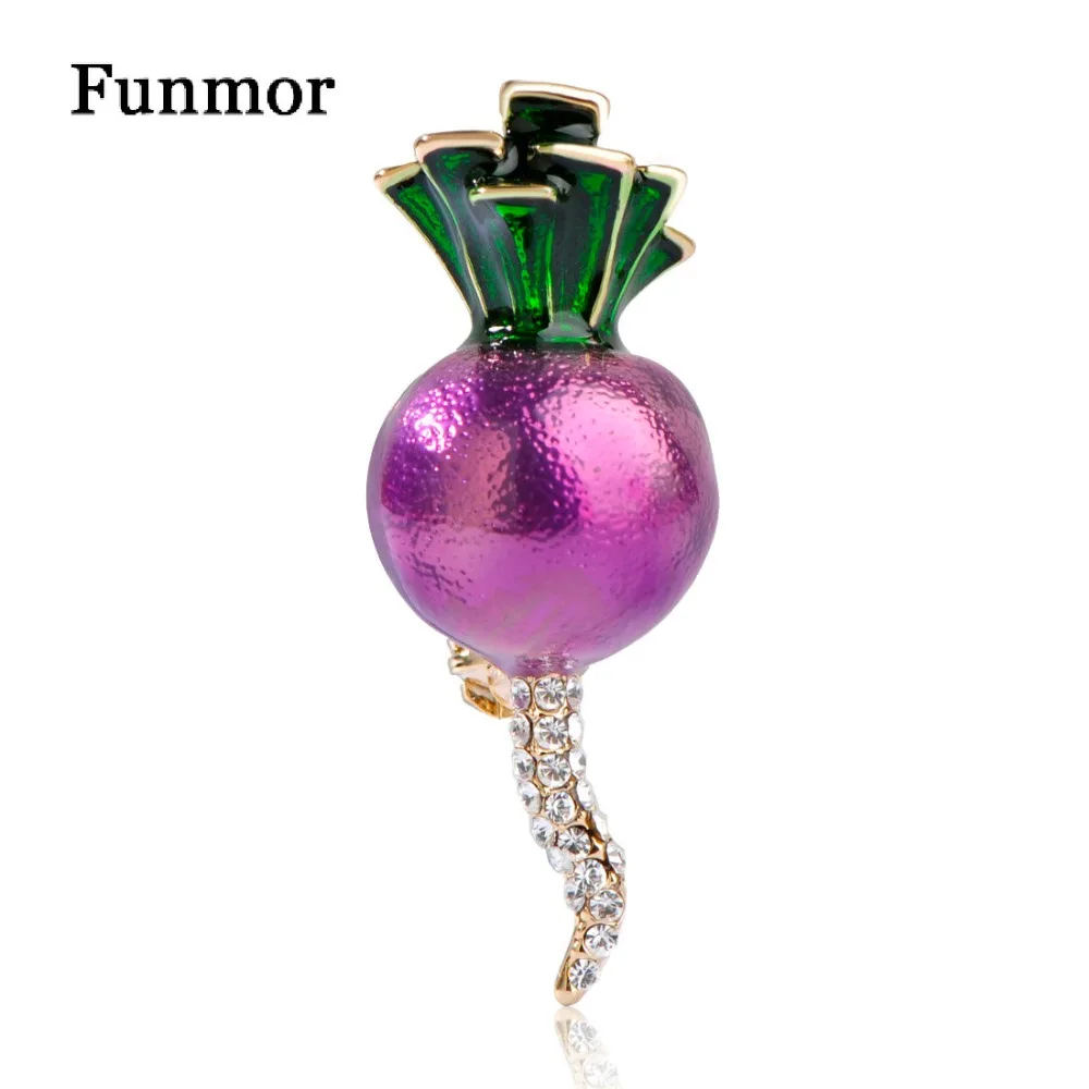 

Funmor Harajuku Radish Shape Brooch Enamel Purple Plant Suit Lapel Pins Crystal Rabbit Food Gift For Kids Dress Women Brooches