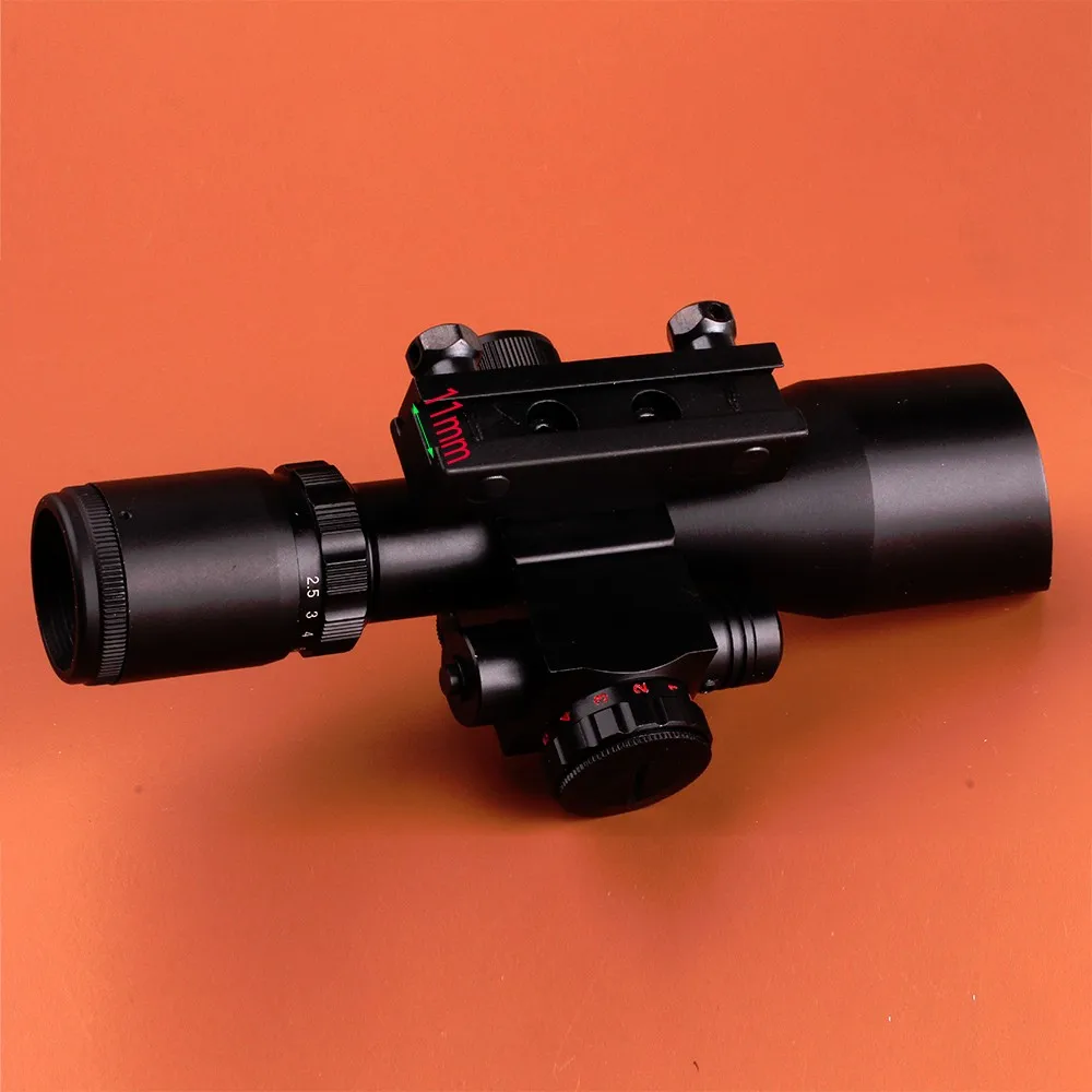 Tactical Hunting KANDAR 2.5-10X40 Red Green Illuminate Compact Rifle Scope w Integrated Red Laser Sight 11mm or 20mm Mount 7