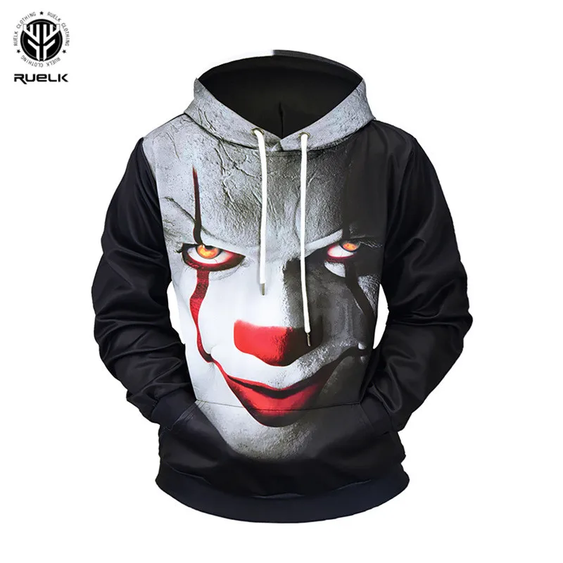 

RUELK 2018 3D Clown Hoodie Sweatshirt Men Women Pullover Hoody Tops Sudadera Hombre Casual Brand Sportswear Tracksuit EUR Size