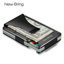 Newbring mini clipe de dinheiro, porta-cartões de crédito da moda preto e branco, com rfid, carteira anti-roubo para homens
