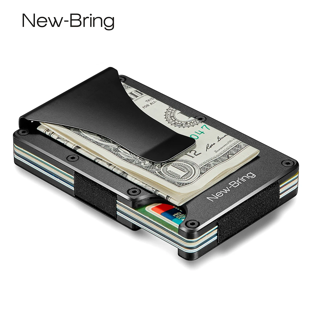 Kaufen NewBring Metall Mini Geld Clip Marke Mode Schwarz Weiß Kreditkarte ID Halter Mit RFID Anti dieb Brieftasche Männer