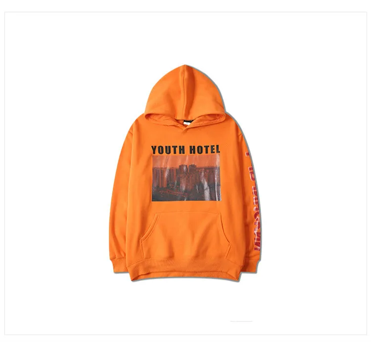 Fashion Chic Mens Hoodies And Sweatshirts Hip Hop Astronaut Print Orange Skateboard Sweatshirt High Street Harajuku Hoodie Men