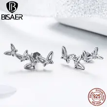 BISAER распродажа 925 пробы серебряные дешевые серьги женские серьги-гвоздики с бабочкой Модные Серьги Серебряные украшения EFE056