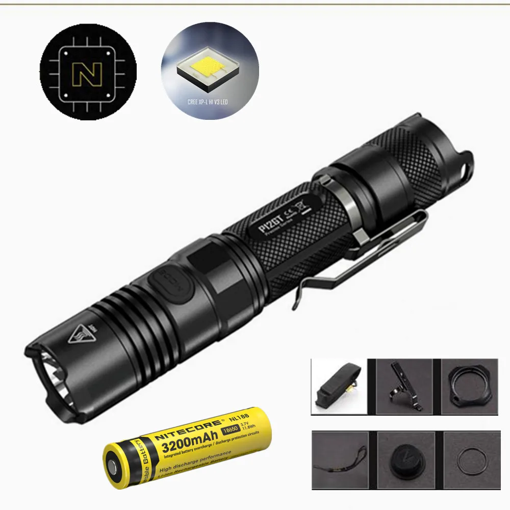 NITECORE P12GT фонарик с Nitecore Nl188 3200 мАч 18650 батареи 7 режимов CREE XP-L Здравствуйте V3 светодио дный 1000 люмен 320 м Луч расстояние