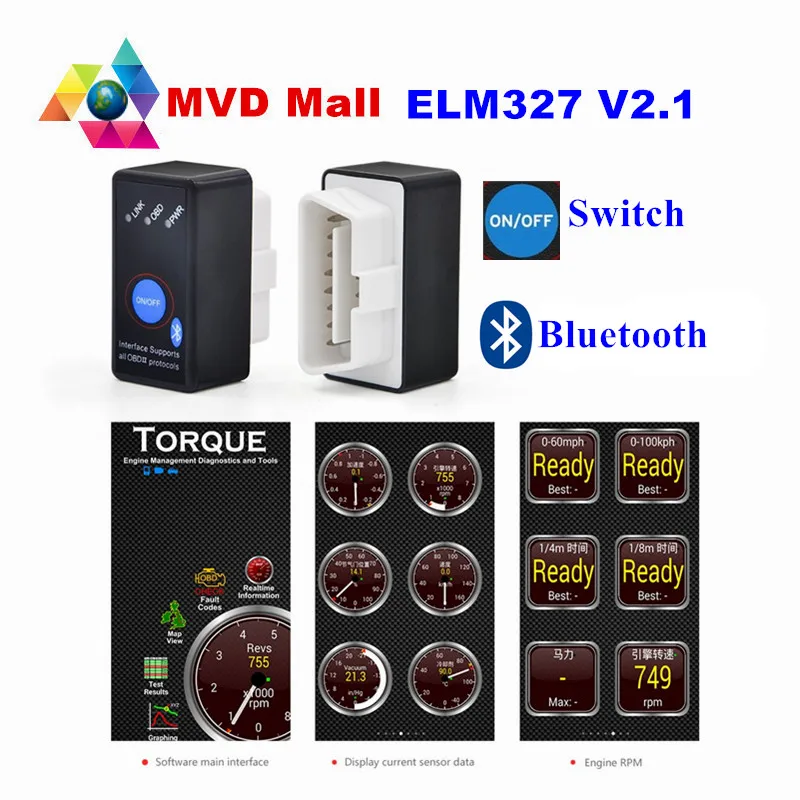 

V2.1 Super MINI ELM327 Bluetooth Power Switch ELM 327 2.1 OBD2 OBDII Interface For Android Torque Car Code Scanner FREE SHIPPING