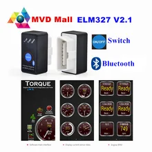 Супер Мини ELM327 Bluetooth выключатель питания ELM 327 2,1 OBD2 интерфейс OBDII для Android автомобильный сканер кодов крутящего момента Бесплатная доставка V2...