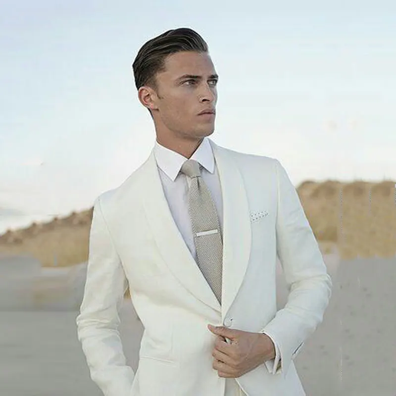 

2019 Groom Tuxedos Ivory Men Wedding Suits for Man Blazer 2Piece Shawl Lapel Jacket Pants Slim Fit Terno Masculino Costume Homme