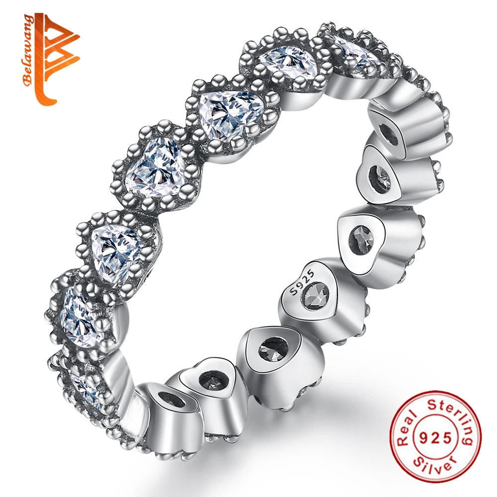 

BELAWANG Wedding Engagement 925 Sterling Silver Rings for Women Bague CZ Crystal Forever Love Heart Rings with Crystal Jewelry