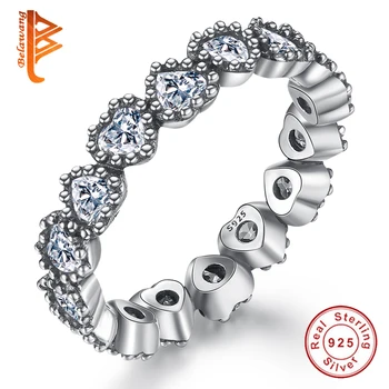 

BELAWANG Wedding Engagement 925 Sterling Silver Rings for Women Bague CZ Crystal Forever Love Heart Rings with Crystal Jewelry