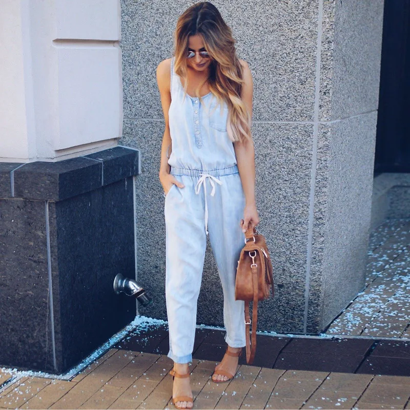 

Casual Loose O neck Summer Romper Jumpsuit Woman 2018 Lace up Summer Women Overalls Sleeveless One Piece Oversized Outerwear