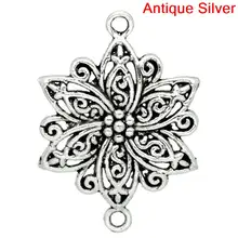 DoreenBeads цинковый металлический сплав Разъемы Фурнитура цветок серебристый цветок под старину узор Цвет 4 см x 28 мм, 3 шт. новинка