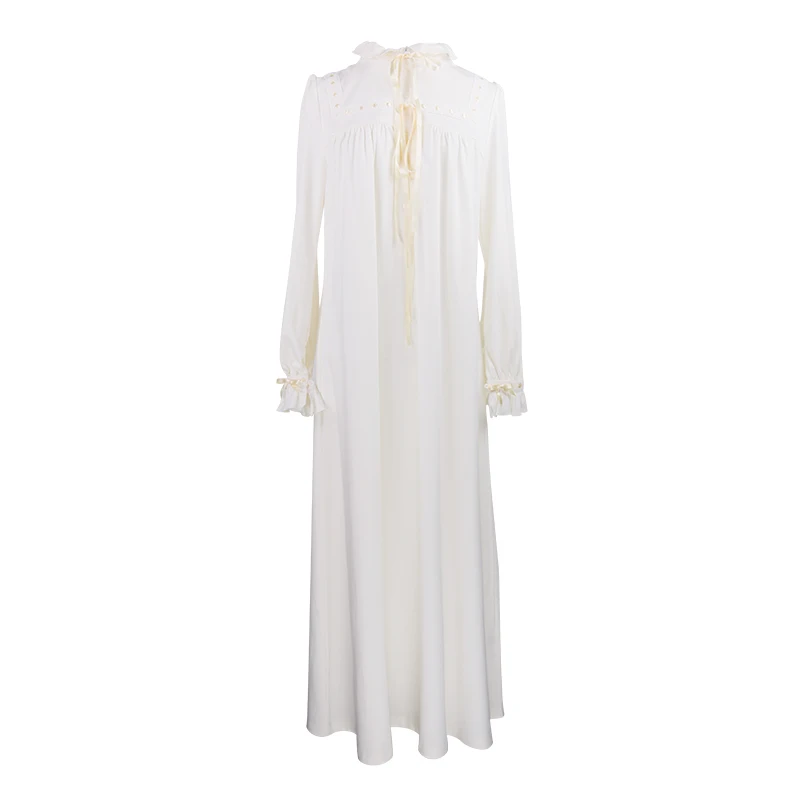 Новинка, осенняя Женская длинная белая Пижама, домашняя одежда с бантом, ночная рубашка из хлопка