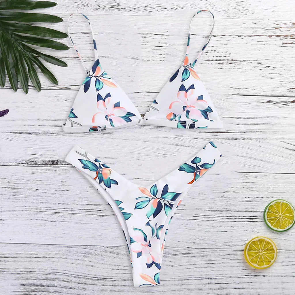 

Women's Sling Two Piece Striped Print Bikini Summer Small Fresh Split Push Up Swimsuit Girl Beachwear Lace Swimwear