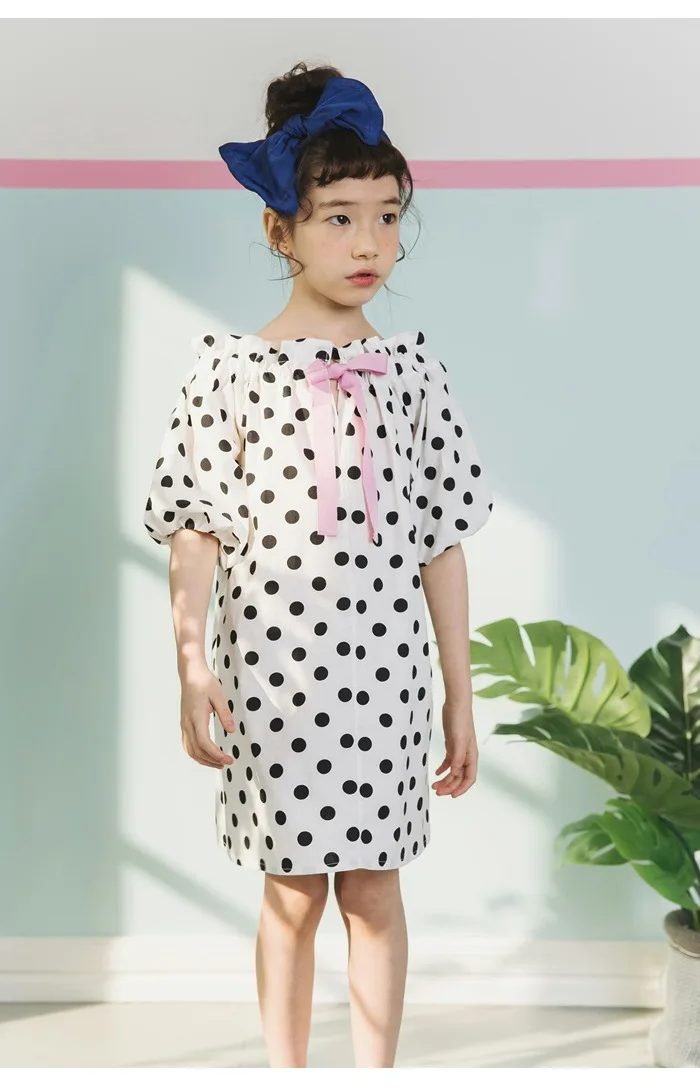 lantern sleeve dot loose kids party dress for girls cotton bow baby dresses clothing girls summer 2018 dress princess clothes (10)